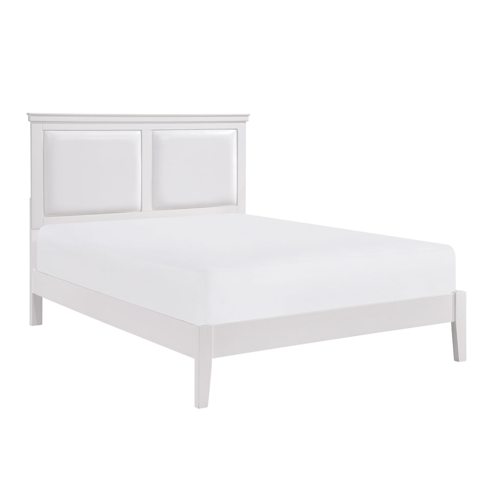 English Elm Classic Queen Bed With Upholstered Faux Leather Headboard In White Finish - Timeless Elegance! B011S01310