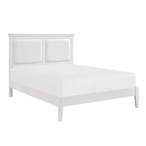 English Elm Classic Queen Bed With Upholstered Faux Leather Headboard In White Finish - Timeless Elegance! B011S01310