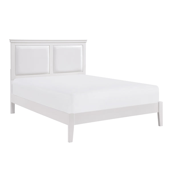 English Elm Classic Queen Bed With Upholstered Faux Leather Headboard In White Finish - Timeless Elegance! B011S01310