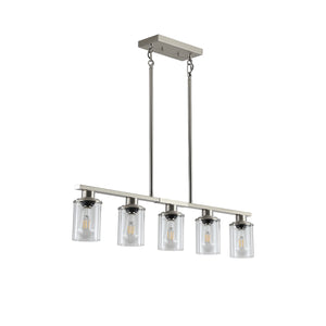 English Elm 37" Brushed Nickel 5-Light Chandelier - Adjustable Hardwired Island Pendant with Clear Glass Shades for Kitchen Dining Room Farmhouse Modern W2312P368678