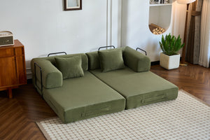 English Elm 59'' Corduroy Convertible Floor Sofa Sleeper with Bolster Pillow for Small Spaces Green W3434P406617