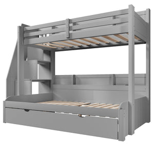 English Elm Twin Over Full Bunk Bed with Stair Drawers Shelves Led Lighting and Usb Port Grey N7090005013E