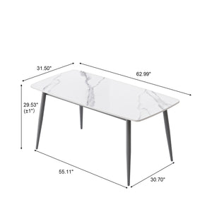 English Elm 62.99" Modern Artificial Stone Dining Table With Curved Edges & Dark Grey Metal Legs - Seats 6 Comfortably W1535S00506