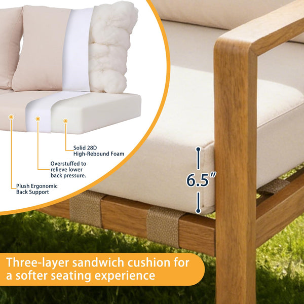 English Elm 4-piece Outdoor Patio Set Aluminum Frame Wood Grain Finish with Cushioned Seating T5880S00016