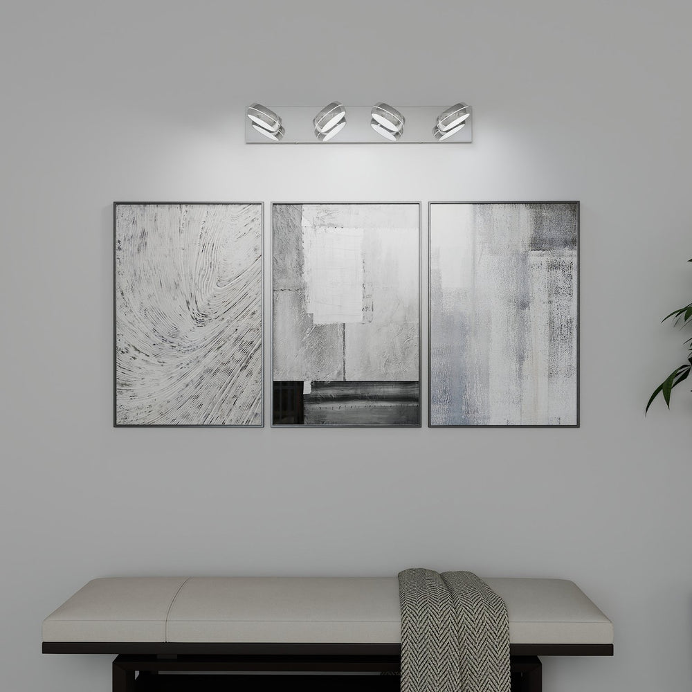 English Elm Led Vanity Lights - 28" Modern Chrome Bathroom Fixture With 4 Dimmable Led Lights For Bright Illumination W2312P374935