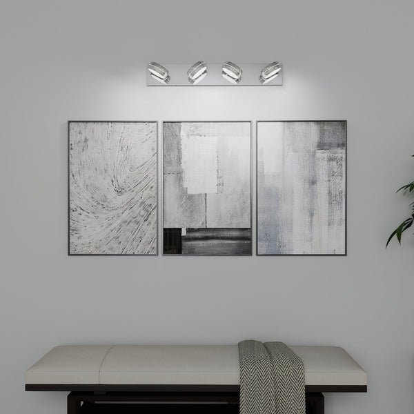 English Elm Led Vanity Lights - 28" Modern Chrome Bathroom Fixture With 4 Dimmable Led Lights For Bright Illumination W2312P374935