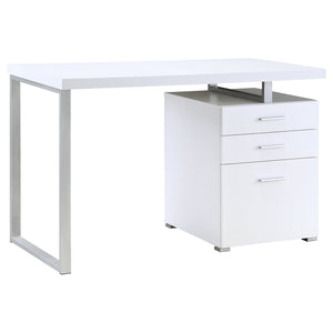 English Elm Modern 47.25-inch Reversible 3-Drawer Office Desk with Silver Metal Frame and File-Ready Storage White 51.75 L x 26 W x 5.66 H B011P362060