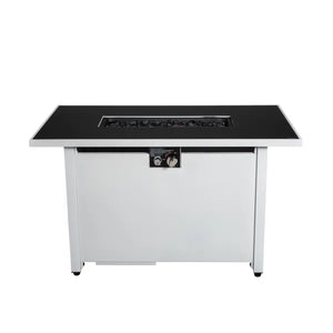 English Elm 43" Rectangular Fire Pit with 50,000 BTU, Smoked Glass Windshield, Steel Frame, Concealed Tank Cover B120S00049
