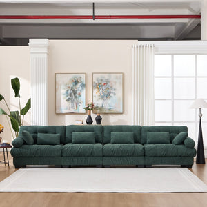 English Elm Modular Cloud Sectional Sofa Flannelette Upholstered Deep Seat with Plush Round Armrests Green W2120S00043