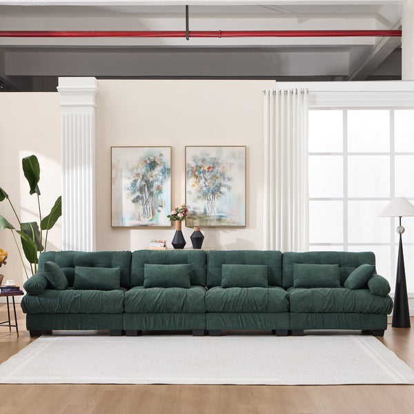 English Elm Modular Cloud Sectional Sofa Flannelette Upholstered Deep Seat with Plush Round Armrests Green W2120S00043