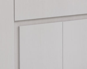 Sunpan Greco Sideboard - Scandinavian Light Wash Oak Design with Adjustable Shelving & Rustic Bronze Accents