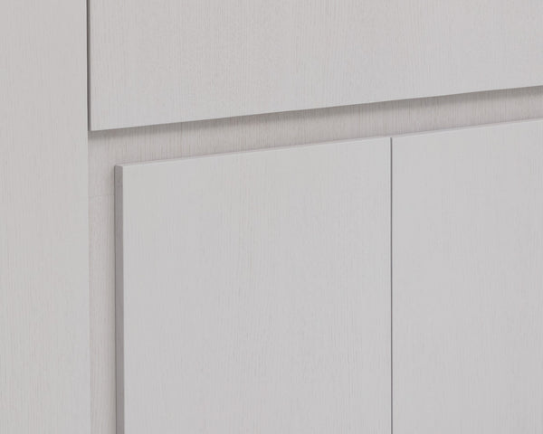 Sunpan Greco Sideboard - Scandinavian Light Wash Oak Design with Adjustable Shelving & Rustic Bronze Accents