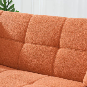 English Elm 70-inch Teddy Fleece Sofabed Convertible Futon with Adjustable Arms & Backrest, Plush Studio Bed Lounge Orange W2290P257421