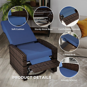 English Elm Outsunny Pe Rattan Swivel Recliner Outdoor Chair with Footrest and Padded Cushions W2225P485593