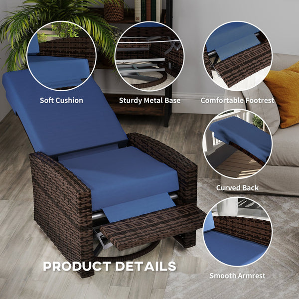 English Elm Outsunny Pe Rattan Swivel Recliner Outdoor Chair with Footrest and Padded Cushions W2225P485593