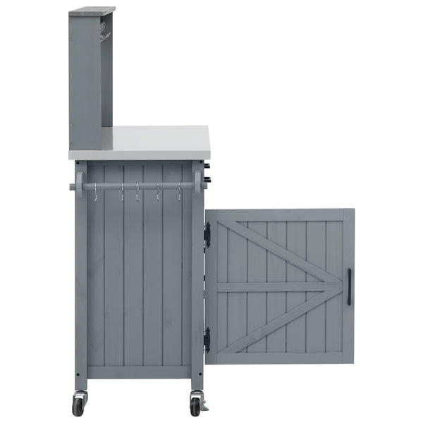 English Elm K&k Solid Fir Grill Cart Stainless Steel Top Outdoor Kitchen Station with Locking Wheels Grey+Blue N707P409087G