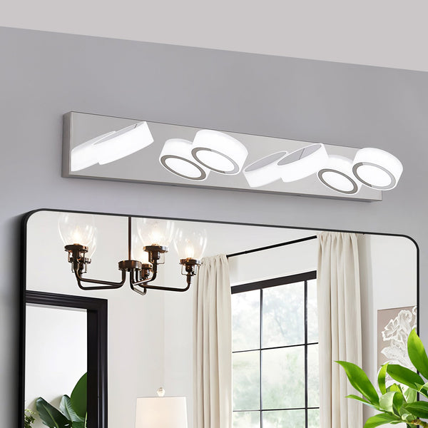 English Elm 29" Modern 4-Light LED Vanity Light Chrome Finish, Dimmable 6000K Bright Bathroom Mirror Fixture W1340P206814