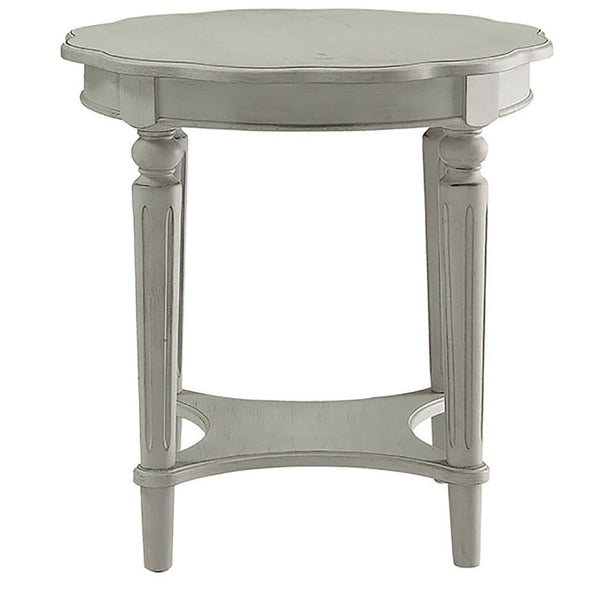 English Elm Antique Slate End Table With Open Shelf - French-Inspired Elegance For Living Rooms & Bedrooms B062P189202