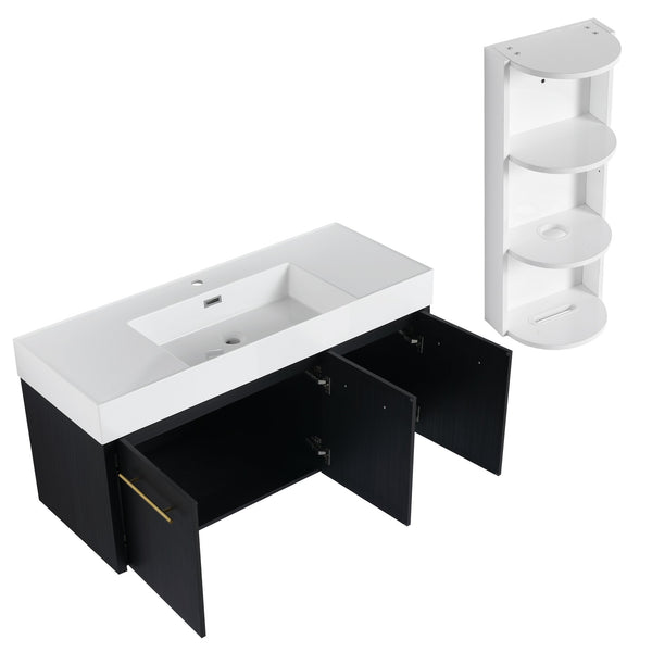 English Elm 48 Inch Wall-Mounted Bathroom Vanity Set With Resin Sink & Ample Storage Rack For Modern Spaces W999S00370