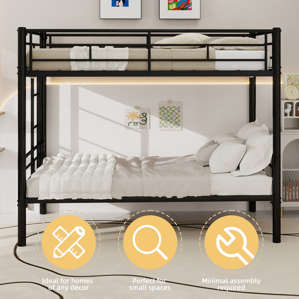 English Elm Twin Metal Bunk Bed for Kids - Durable Twin Over Twin Bedframe with Guardrails, Ladder, Convertible W1935P294047