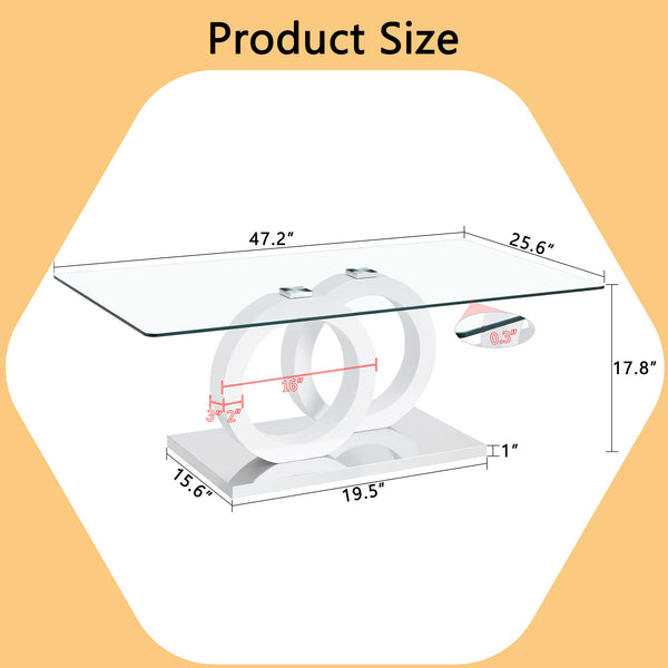 English Elm Contemporary Glass Top Coffee Table with Dual Circle White Mdf Base for Living Room W3875P397147