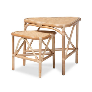 English Elm Modern Rattan Nesting End Tables Natural Woven Finish Boho Geometric Living Room Set B2750P420345