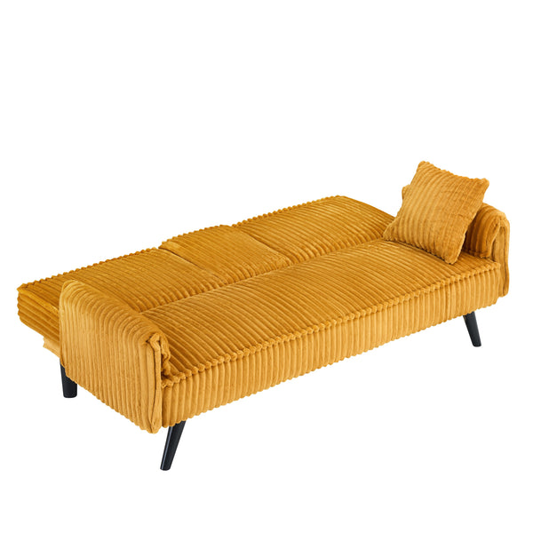 English Elm Minimalist Corduroy Three Seat Sofa with Reclining Backrest and Built in Cup Holders W1658P251973