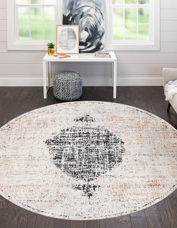 Unique Loom Aramis Selif Machine Made Tribal Rug Ivory, Black/Light Blue/Rust Red/Orange 10' 0" x 10' 0"