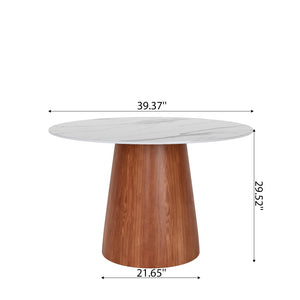 English Elm Small Round Solid Wood Pedestal Dining Table, 39" - Elegant White & Walnut Design For Cozy Spaces T3833S00036-GIGA