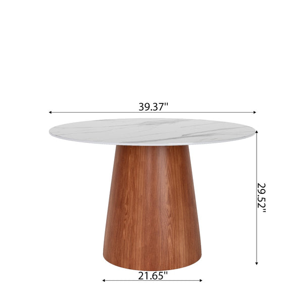 English Elm Small Round Solid Wood Pedestal Dining Table, 39" - Elegant White & Walnut Design For Cozy Spaces T3833S00036-GIGA