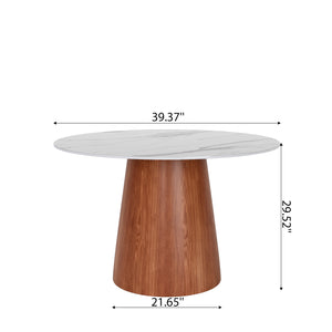 English Elm Small Round Solid Wood Pedestal Dining Table with Sintered Stone Top, Durable Family-Friendly Design T3833S00036 T3833S00036