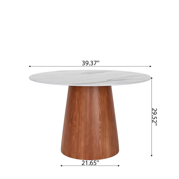 English Elm Small Round Solid Wood Pedestal Dining Table with Sintered Stone Top, Durable Family-Friendly Design T3833S00036 T3833S00036