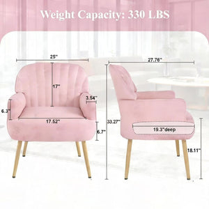 English Elm Velvet Barrel Accent Chair Tufted Shell Back with Metal Legs for Living Room Pink W5722P462513