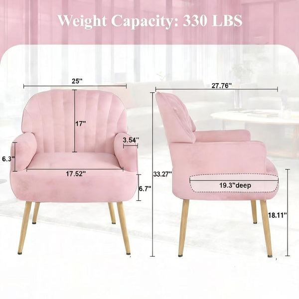 English Elm Velvet Barrel Accent Chair Tufted Shell Back with Metal Legs for Living Room Pink W5722P462513