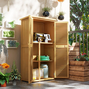 English Elm Outsunny Wooden Outdoor Storage Cabinet 5'x3' with Asphalt Roof, Lockable Double Doors, Yellow W2225P229109