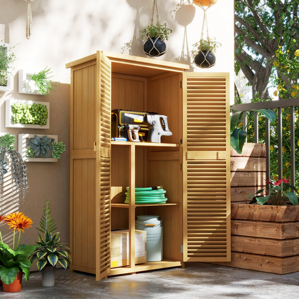 English Elm Outsunny Wooden Outdoor Storage Cabinet 5'x3' with Asphalt Roof, Lockable Double Doors, Yellow W2225P229109