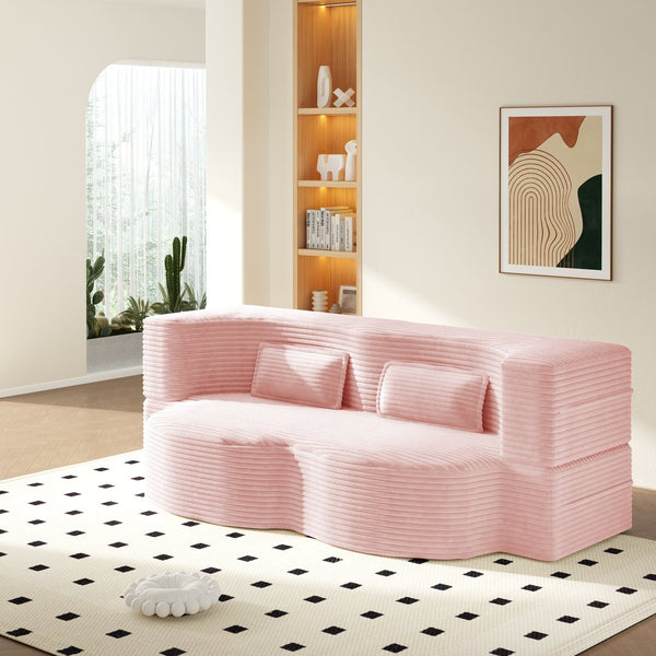 English Elm Modern Corduroy Floor Sofa Foldable Twin Sleeper Foam Filled for Dorms and Playrooms Baby Pink W1885P446611