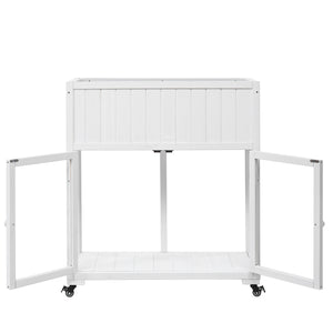 English Elm TOPMAX Mini Cold Frame Greenhouse with Fir Wood, Polycarbonate Doors, Raised Bed & Removable Wheels White N717P229026K