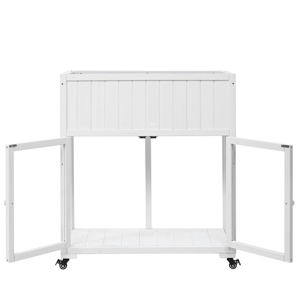 English Elm TOPMAX Mini Cold Frame Greenhouse with Fir Wood, Polycarbonate Doors, Raised Bed & Removable Wheels White N717P229026K