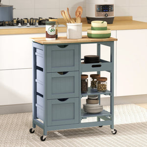 English Elm HOMCOM Mobile Kitchen Island with Drop Leaf Breakfast Bar, Rubberwood Top, Locking Casters & Storage Gray W2225P217385