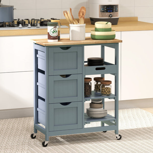 English Elm HOMCOM Mobile Kitchen Island with Drop Leaf Breakfast Bar, Rubberwood Top, Locking Casters & Storage Gray W2225P217385