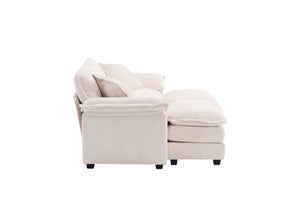 English Elm Corduroy Plush 2-Seat Sofa with 2 Back Cushions, Toss Pillows & Ottomans — Deep Seat Comfort White W2363S00062