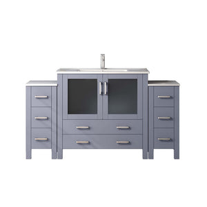 English Elm Dark Grey 60 in Single Bath Vanity with Side Cabinets, White Ceramic Top, Faucet Set, Soft-Close Drawers and Scratch-Resistant Counter B2731S01207