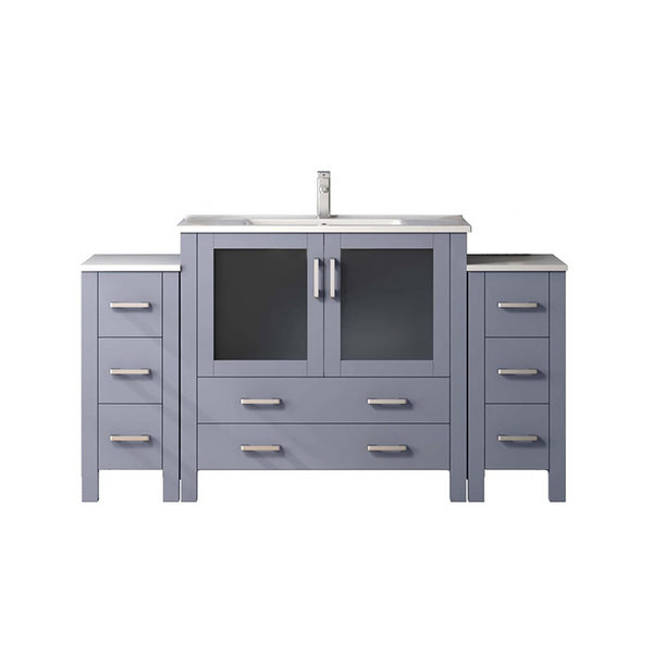 English Elm Dark Grey 60 in Single Bath Vanity with Side Cabinets, White Ceramic Top, Faucet Set, Soft-Close Drawers and Scratch-Resistant Counter B2731S01207