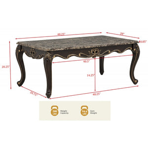 English Elm Traditional Faux Marble Coffee Table with Gold Inlay Cabriole Legs for Formal Living Rooms B011P457605