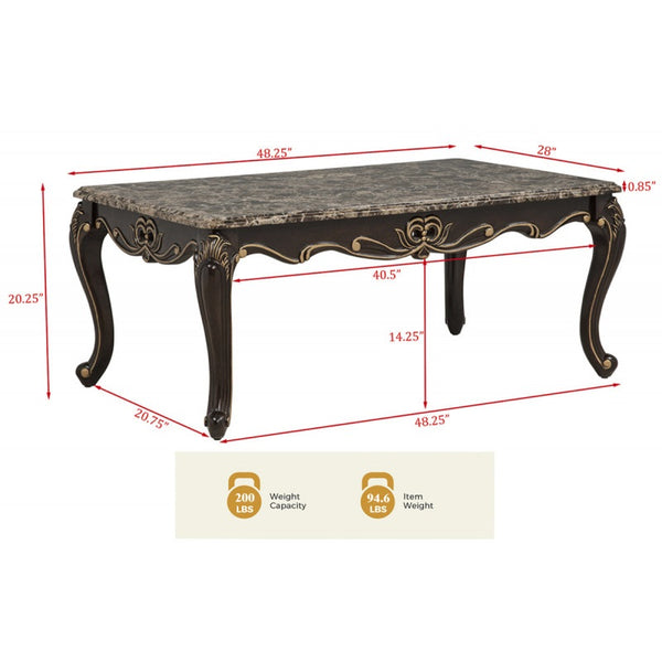 English Elm Traditional Faux Marble Coffee Table with Gold Inlay Cabriole Legs for Formal Living Rooms B011P457605