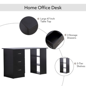 English Elm Modern Engineered Wood Writing Desk with Bookcase and Drawers for Home Office Use T3971P385971