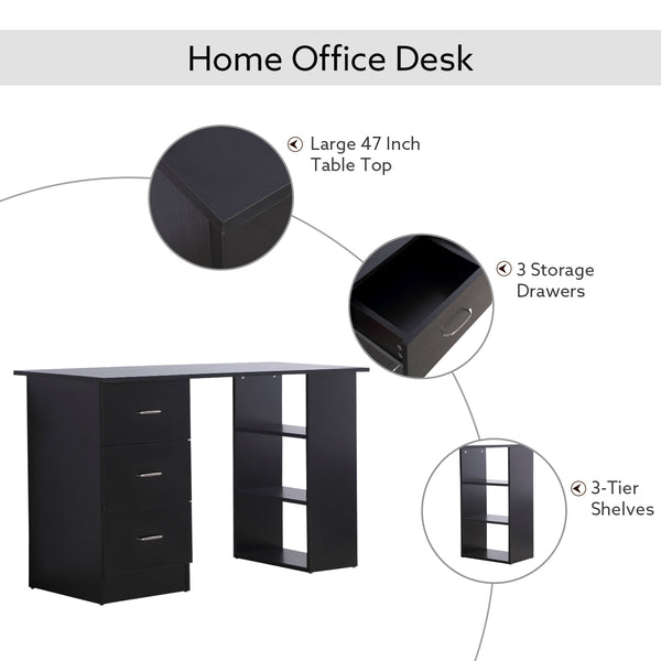 English Elm Modern Engineered Wood Writing Desk with Bookcase and Drawers for Home Office Use T3971P385971