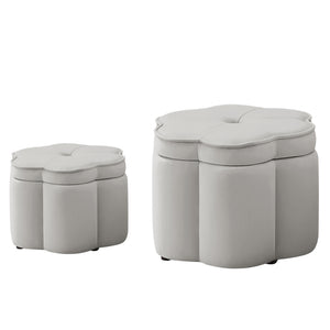 English Elm Set of 2 Flower Petal Velvet Storage Ottomans Sculptural Nesting Seating for Living Room Gray W2186P440354
