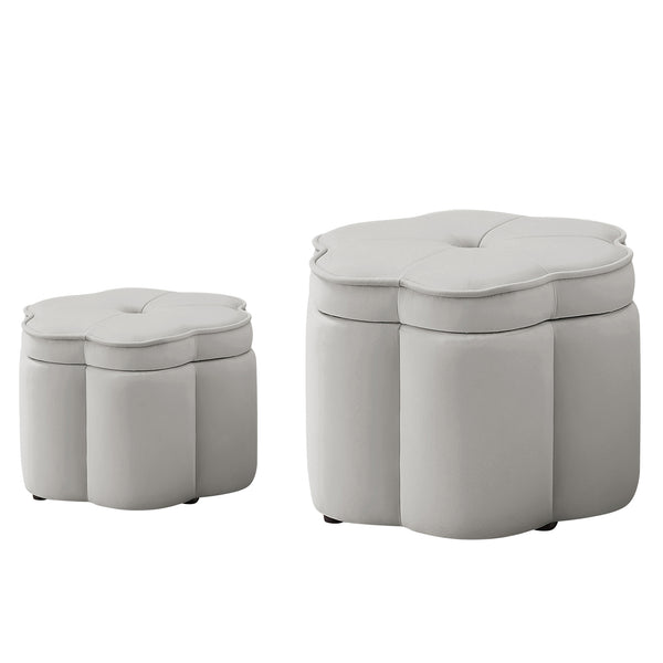 English Elm Set of 2 Flower Petal Velvet Storage Ottomans Sculptural Nesting Seating for Living Room Gray W2186P440354